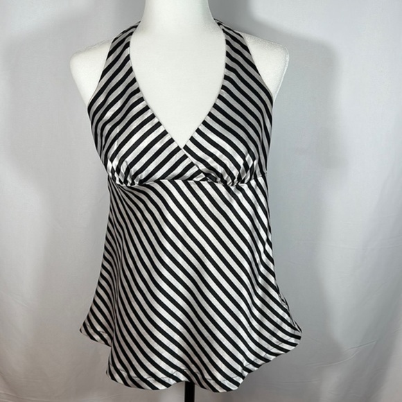 H&M Tops - H&M Black & White Striped Satin Halter Top